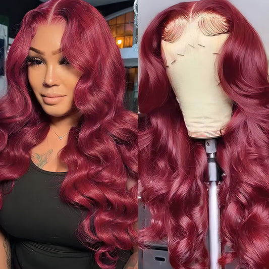 Burgundy Body Wave Lace Front Wig With Baby Hair.