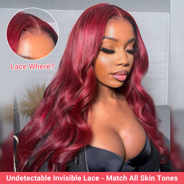 Burgundy Body Wave Lace Front Wig With Baby Hair.