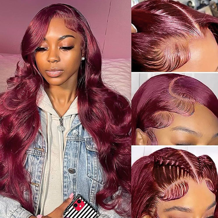 Burgundy Body Wave Lace Front Wig With Baby Hair.