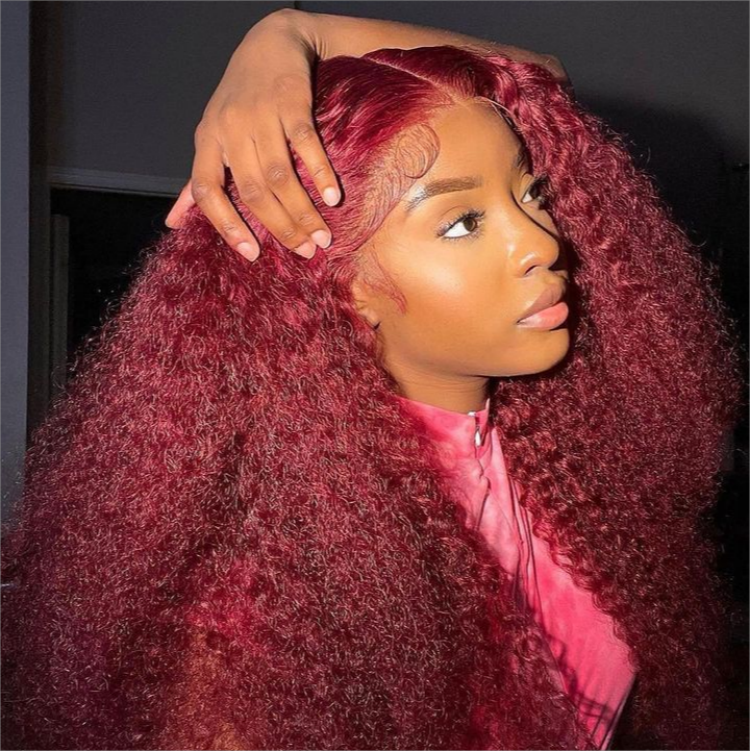 Burgundy Curly Lace Front Wig With Baby Hair.