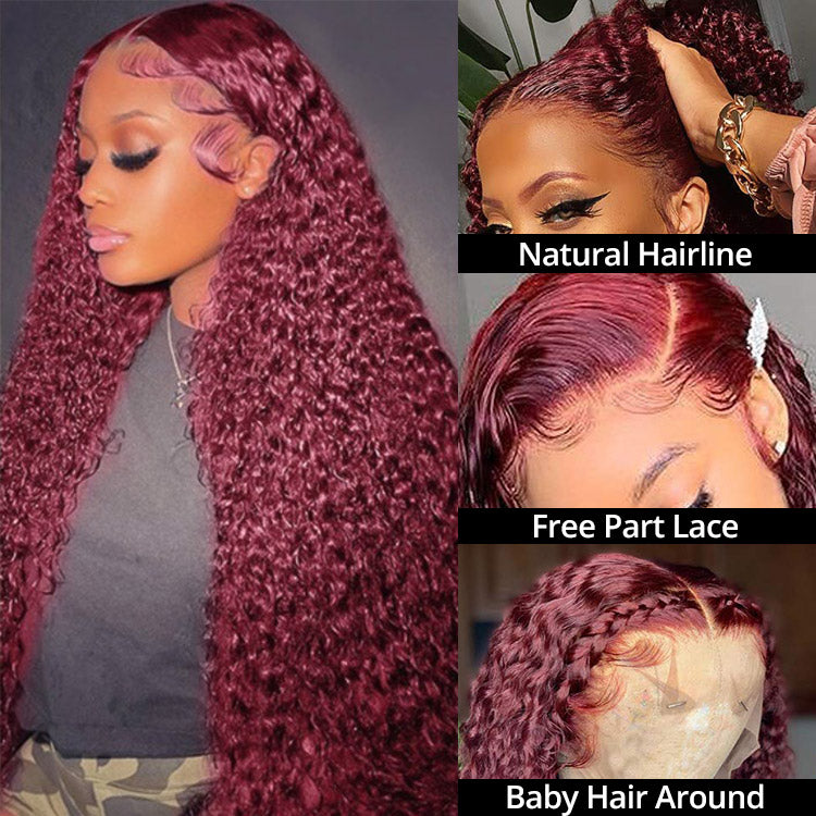 Burgundy Curly Lace Front Wig With Baby Hair.