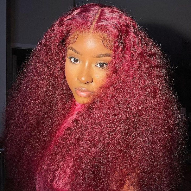 Burgundy Curly Lace Front Wig With Baby Hair.