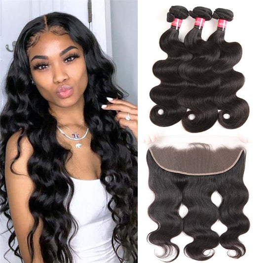 Body Wave Lace Frontal Closure And Virgin Brazilian Hair Weave 3 Bundles