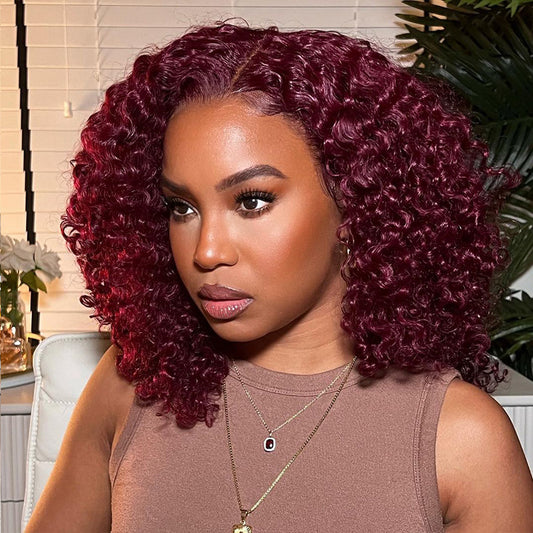 Burgundy #99J Glueless Curly Wig Lace Frontal