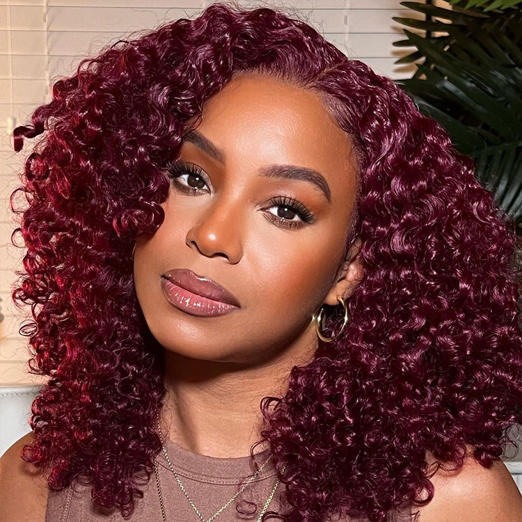 Burgundy #99J Glueless Curly Wig Lace Frontal