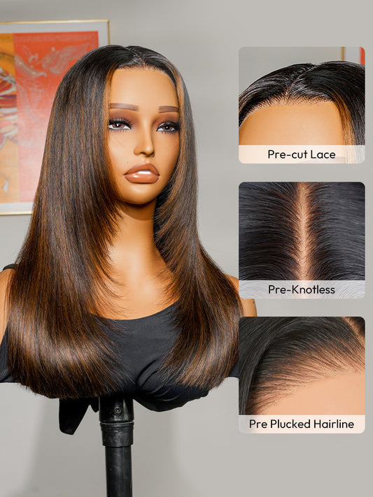 Layer Cut Highlight Lace Front Straight Human Hair Wig.