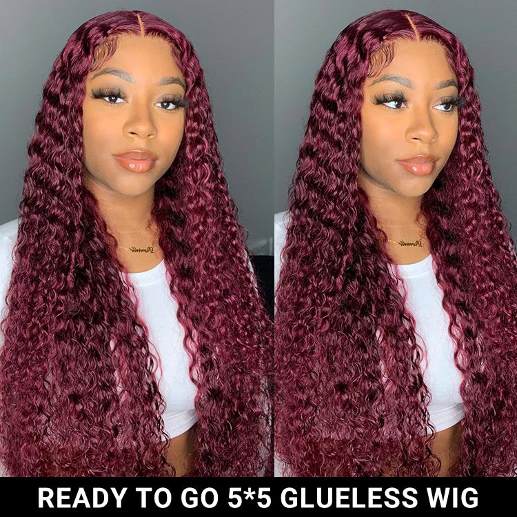 Burgundy Deep Wave Lace Front Wig With Baby Hair.