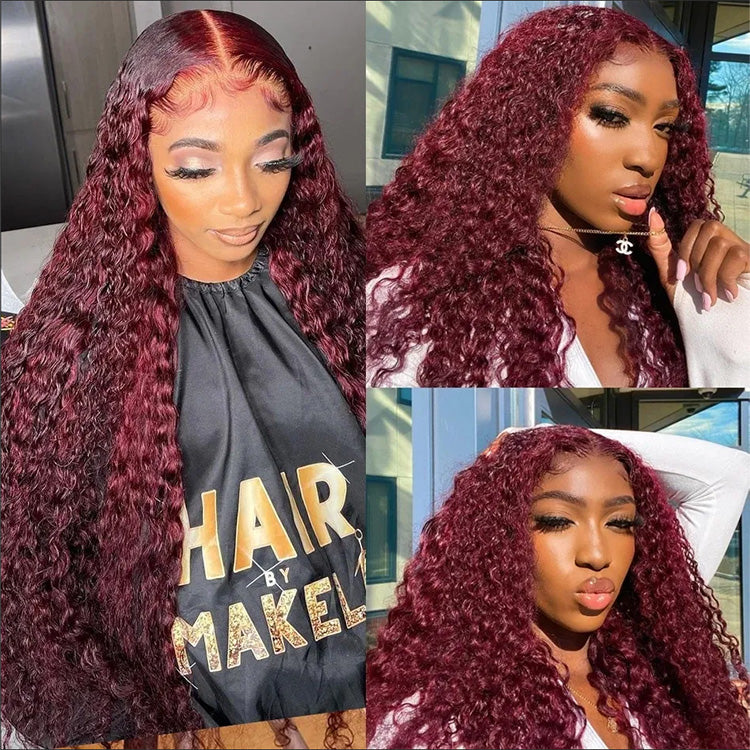 Burgundy Deep Wave Lace Front Wig With Baby Hair.