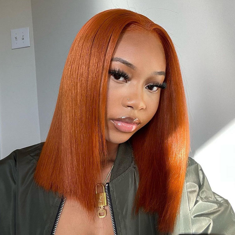 Straight  Blunt Cut Copper Bob Wig