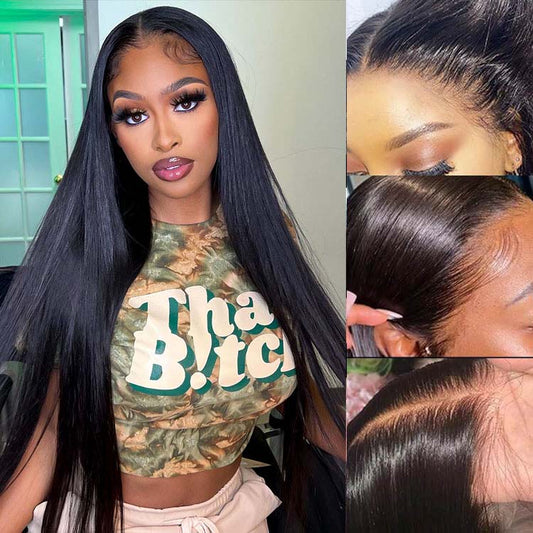 Transparent Straight Hair Pre Plucked Lace Front Wig.