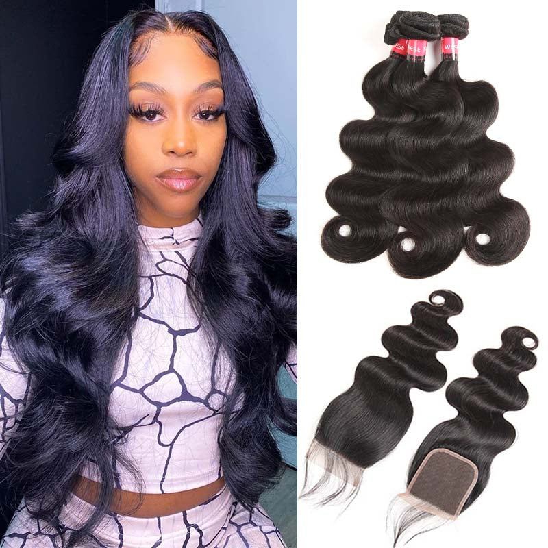 Virgin Body Wave Weave 3 Bundle With Closure Malaysian Hair